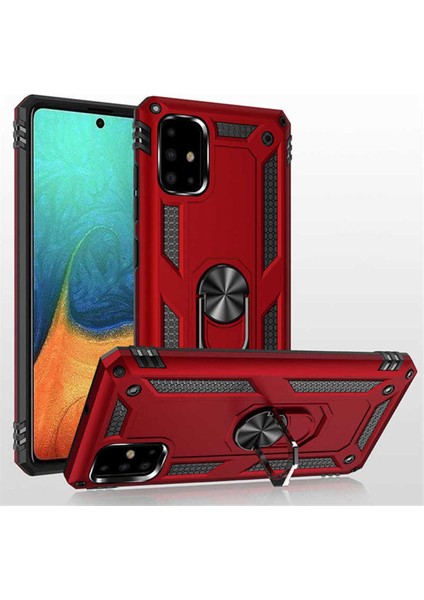 Samsung Galaxy A71 Uyumlu Kılıf Çift Katmanlı Polikarbon Koruma ve Manyetik Tutucu Stand Yüzük