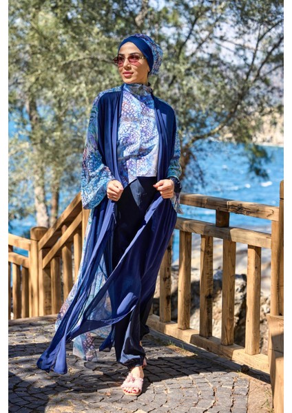 Blue Garden Desen Beli Bağcıklı Tasarım Tesettür Pareo fiyatları