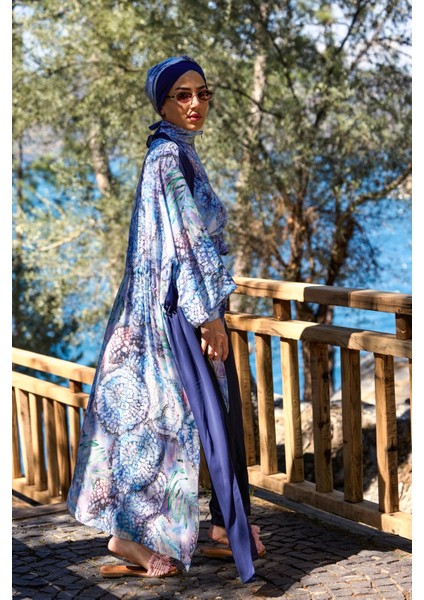 Blue Garden Desen Beli Bağcıklı Tasarım Tesettür Pareo fırsatları
