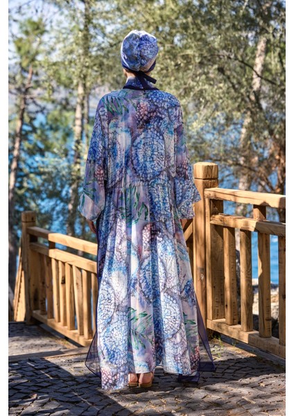 Blue Garden Desen Beli Bağcıklı Tasarım Tesettür Pareo indirimleri