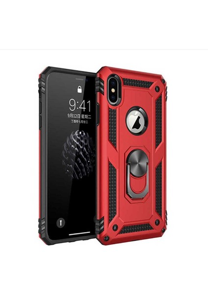 Apple iPhone Xs Max 6.5 Kılıf Çift Katmanlı Polikarbon Koruma ve Manyetik Tutucu Stand Yüzük