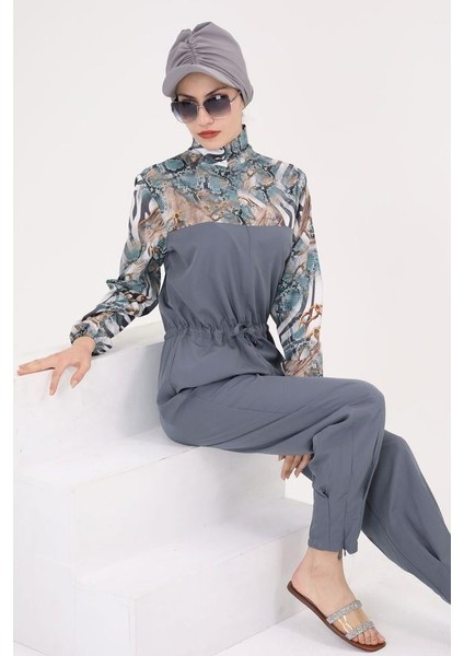 Dream Gri Desen Tasarım Tesettür Paraşüt Kumaş Tulum Mayo fiyatları