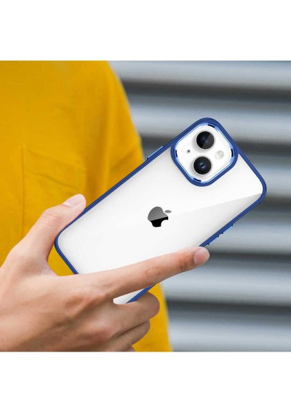 Apple iPhone 14 Plus Kılıf Kamera Çıkıntılı Arkası Şeffaf Kenarları Elektroplatin Kaplamadır
