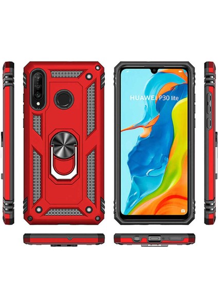 Huawei P30 Lite Kılıf Çift Katmanlı Polikarbon Koruma ve Manyetik Tutucu Stand Yüzük fırsatları