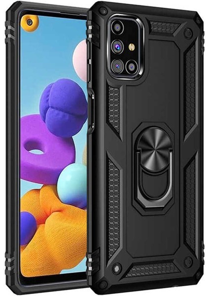 Samsung Galaxy M31S Kılıf Çift Katmanlı Polikarbon Koruma ve Manyetik Tutucu Stand Yüzük