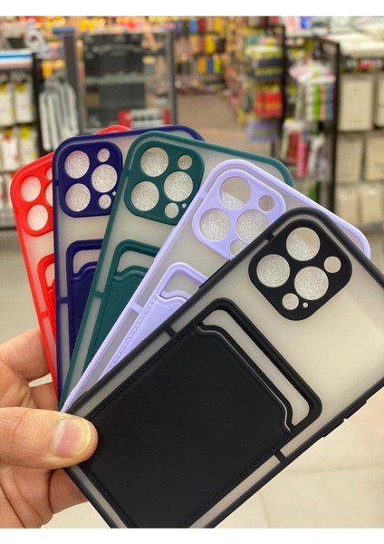 Apple iPhone 12 Pro Kılıf Kredi Kartlıklı Silinebilir Arkası Mat Silikon Kenar Renkli