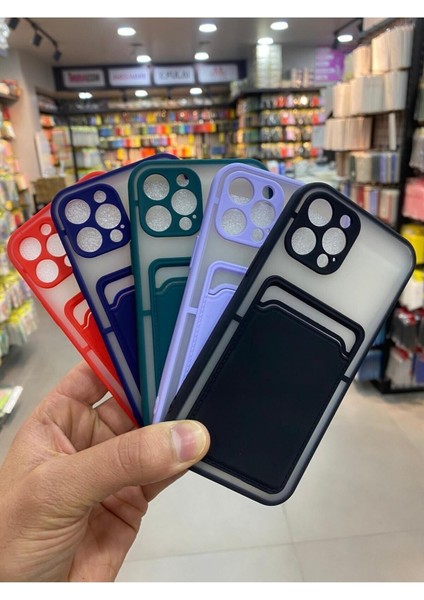 Apple iPhone 12 Pro Kılıf Kredi Kartlıklı Silinebilir Arkası Mat Silikon Kenar Renkli