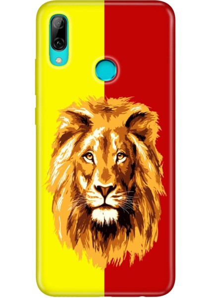 Huawei P Smart 2019 Kılıf Colored Desenli Silikon Sarı Kırmızı Parçalı Aslan
