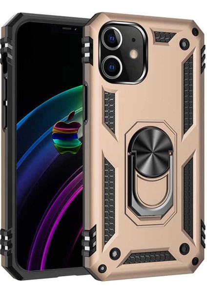 Apple iPhone 12 Kılıf Çift Katmanlı Polikarbon Koruma ve Manyetik Tutucu Stand Yüzük