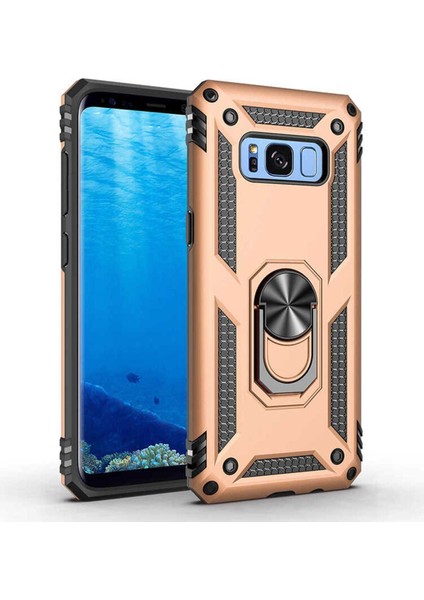 Samsung Galaxy S8 Kılıf Çift Katmanlı Polikarbon Koruma ve Manyetik Tutucu Stand Yüzük