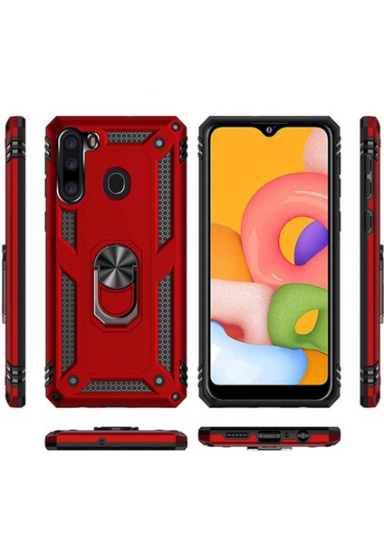 Samsung Galaxy A21 Kılıf Çift Katmanlı Polikarbon Koruma ve Manyetik Tutucu Stand Yüzük modelleri