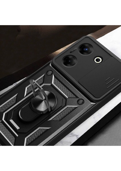 Tecno Camon 20 Pro 4g Kılıf Mıknatıslı Araç Tutucu Yüzük ve Kapaklı Lens Korumalı Sürgülü Tank Kılıf