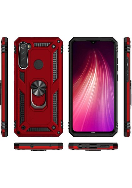 Xiaomi Redmi Note 8 Kılıf Çift Katmanlı Polikarbon Koruma ve Manyetik Tutucu Stand Yüzük