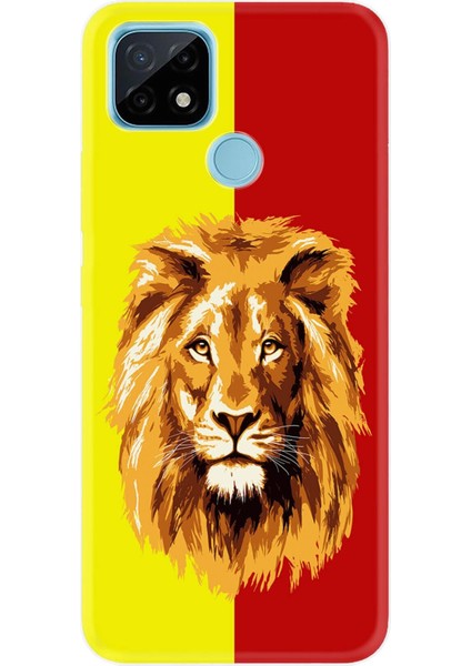 Realme C25 Uyumlu Kılıf Pure Modern Desenli Silikon Sarı Kırmızı Parçalı Aslan