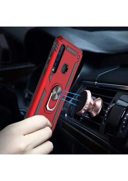 Samsung Galaxy A9 2018 Uyumlu Kılıf Çift Katmanlı Polikarbon Koruma ve Manyetik Tutucu Stand Yüzük