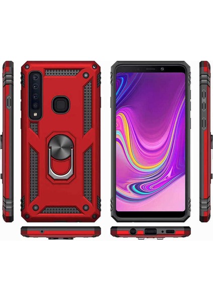 Samsung Galaxy A9 2018 Uyumlu Kılıf Çift Katmanlı Polikarbon Koruma ve Manyetik Tutucu Stand Yüzük