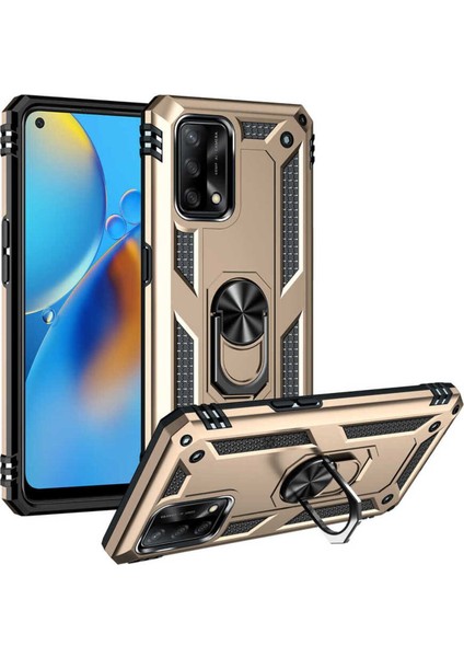 Oppo A74 4g Kılıf Çift Katmanlı Polikarbon Koruma ve Manyetik Tutucu Stand Yüzük