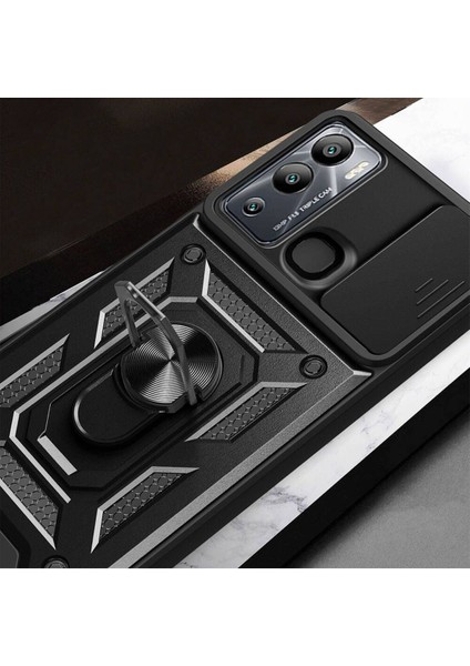 Infinix Hot 12I Kılıf Mıknatıslı Araç Tutucu Yüzük ve Kapaklı Lens Korumalı Sürgülü Tank Kılıf fırsatları