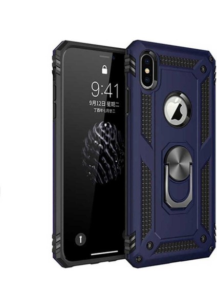 Apple iPhone Xs Max 6.5 Kılıf Çift Katmanlı Polikarbon Koruma ve Manyetik Tutucu Stand Yüzük