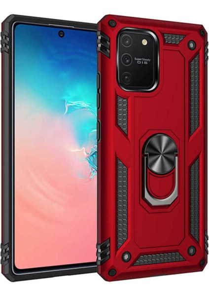 Samsung Galaxy A91 (S10 Lite) Kılıf Çift Katmanlı Polikarbon Koruma ve Manyetik Tutucu Stand Yüzük