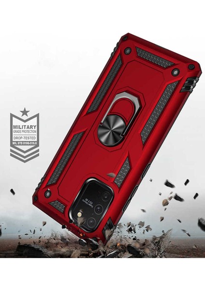 Samsung Galaxy A91 (S10 Lite) Kılıf Çift Katmanlı Polikarbon Koruma ve Manyetik Tutucu Stand Yüzük fırsatları