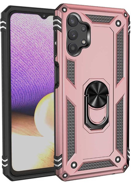 Samsung Galaxy A13 4g Uyumlu Kılıf Çift Katmanlı Polikarbon Koruma ve Manyetik Tutucu Stand Yüzük