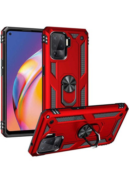 Oppo Reno 5 Lite Kılıf Çift Katmanlı Polikarbon Koruma ve Manyetik Tutucu Stand Yüzük