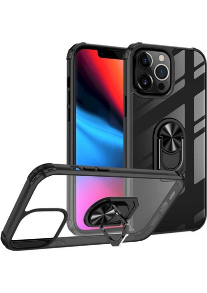 Apple iPhone 13 Pro Max Kılıf Anti-Shock Darbe Önleyici Renkli Kenarlar, Metal Yüzüklü Kılıf fiyatları