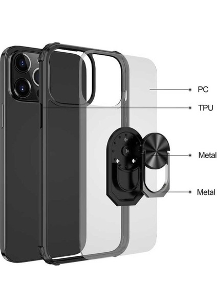 Apple iPhone 13 Pro Max Kılıf Anti-Shock Darbe Önleyici Renkli Kenarlar, Metal Yüzüklü Kılıf modelleri