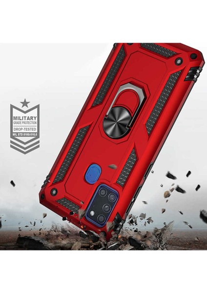 Samsung Galaxy A21S Kılıf Çift Katmanlı Polikarbon Koruma ve Manyetik Tutucu Stand Yüzük (Uyumlu) modelleri