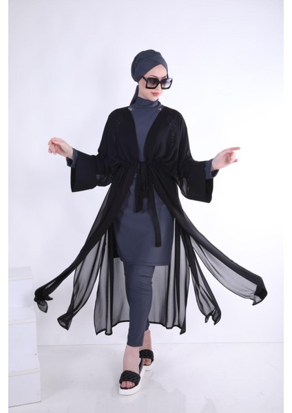 Basic Bağcıklı Siyah Tasarım Tesettür Pareo