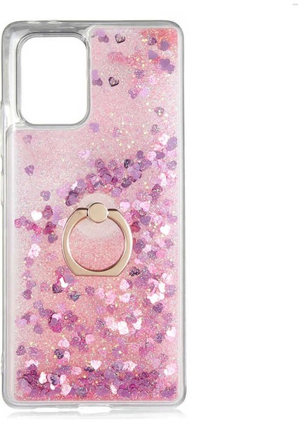 Samsung Galaxy A91 (S10 Lite) Kılıf Hareketli Özel Sıvı Dolgulu Parlak Sim ve Yüzüklü K-Pop Kapak