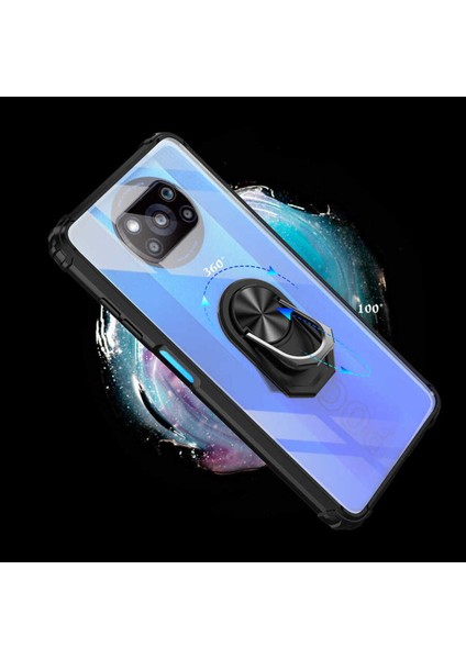 Xiaomi Poco X3 Kılıf Anti-Shock Darbe Önleyici Renkli Kenarlar, Metal Yüzüklü, Polikarbon Kılıf