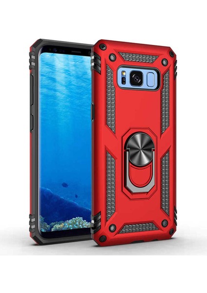 Samsung Galaxy S8 Kılıf Çift Katmanlı Polikarbon Koruma ve Manyetik Tutucu Stand Yüzük