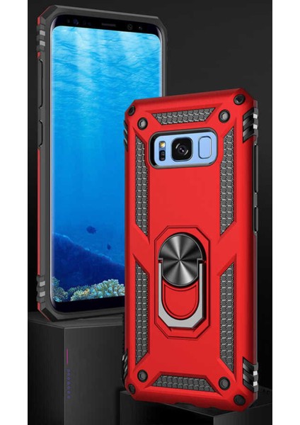 Samsung Galaxy S8 Kılıf Çift Katmanlı Polikarbon Koruma ve Manyetik Tutucu Stand Yüzük