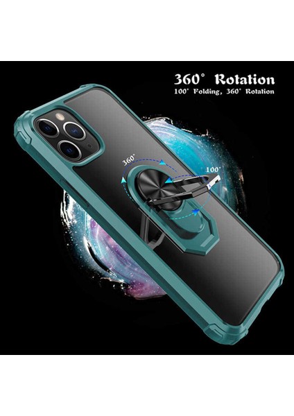Apple iPhone 11 Pro Max Kılıf Anti-Shock Darbe Önleyici Renkli Kenarlar, Metal Yüzüklü Kılıf