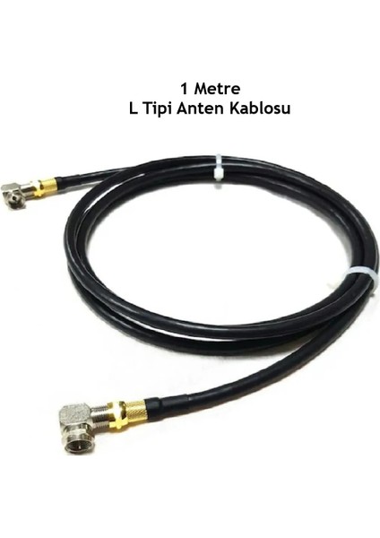 1 Metre L Tipi F Konnektörlü 90 Derece Çevirmeli Hazır Uydu Anten Kablosu Siyah