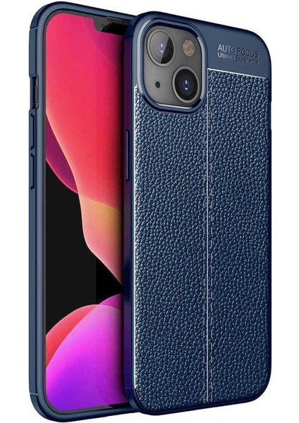 Apple iPhone 14 Plus Uyumlu Kılıf Deri Görünümlü Karbon Niss Silikon Kapak