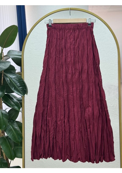 Tirola Kırışık Kumaş ETEK-KN4514 Bordo