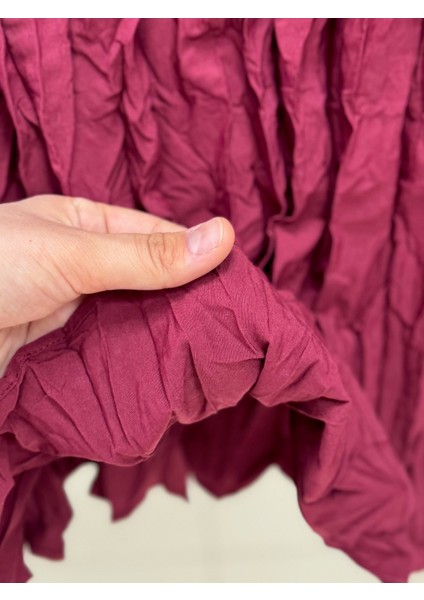 Tirola Kırışık Kumaş ETEK-KN4514 Bordo