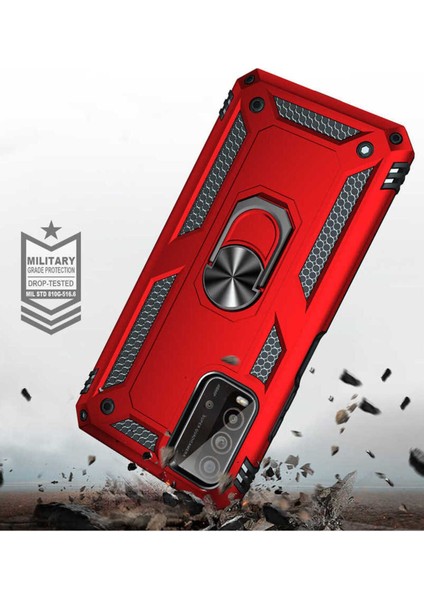 Xiaomi Redmi 9t Kılıf Çift Katmanlı Polikarbon Koruma ve Manyetik Tutucu Stand Yüzük