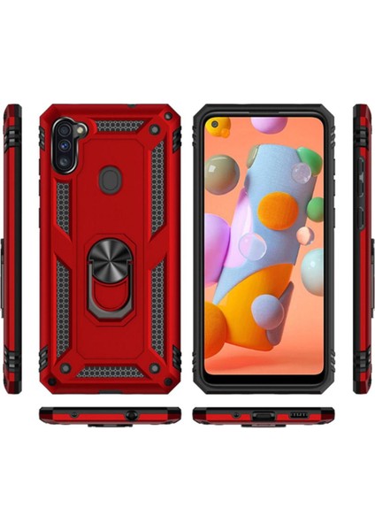 Samsung Galaxy M11 Kılıf Çift Katmanlı Polikarbon Koruma ve Manyetik Tutucu Stand Yüzük indirimleri