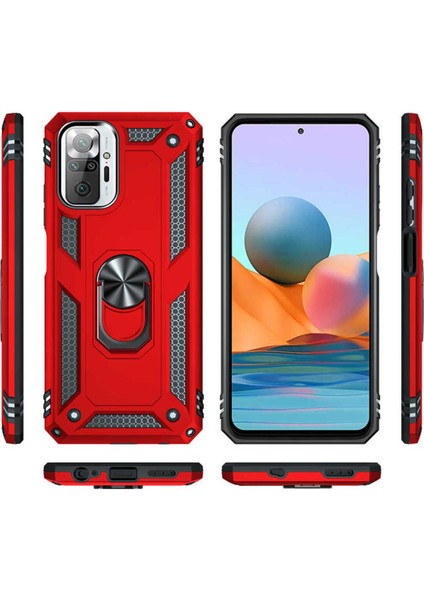 Xiaomi Redmi Note 10 Pro Kılıf Çift Katmanlı Polikarbon Koruma ve Manyetik Tutucu Stand Yüzük