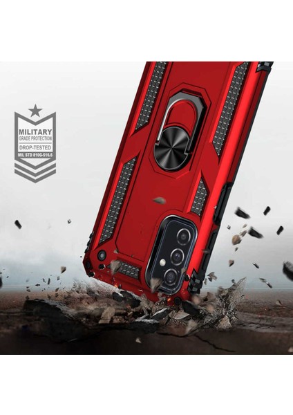 Samsung Galaxy M52 Uyumlu Kılıf Çift Katmanlı Polikarbon Koruma ve Manyetik Tutucu Stand Yüzük
