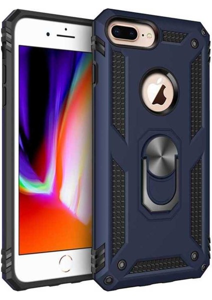 Apple iPhone 7 - 8 Plus Kılıf Çift Katmanlı Polikarbon Koruma ve Manyetik Tutucu Stand Yüzük