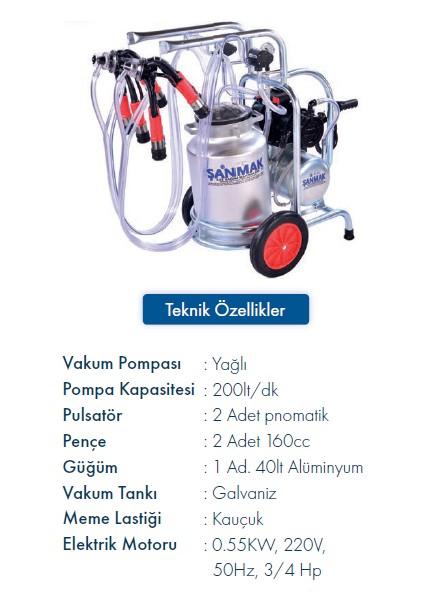 Çift Sağım Süt Sağma Makinası (Tek Güğüm - Alüminyum)
