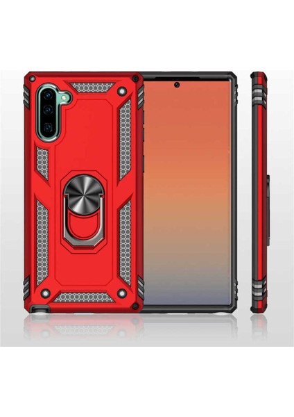 Samsung Galaxy Note 10 Kılıf Çift Katmanlı Polikarbon Koruma ve Manyetik Tutucu Stand Yüzük