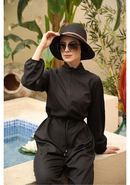 Paçası Pileli Tasarım Tesettür Paraşüt Kumaş Tulum Mayo modelleri