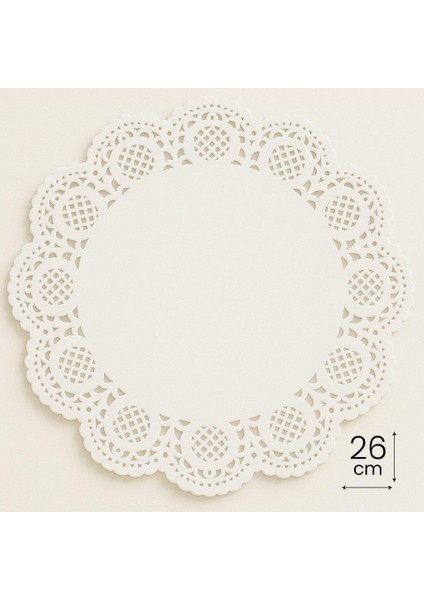 Dantel Görünümlü Kağıt Tabak Altlığı - 26 Cm. - Beyaz Dantel Kağıt - 100 Adetlik Paket