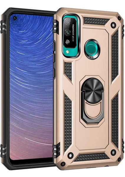 Huawei P40 Lite E Kılıf Çift Katmanlı Polikarbon Koruma ve Manyetik Tutucu Stand Yüzük
